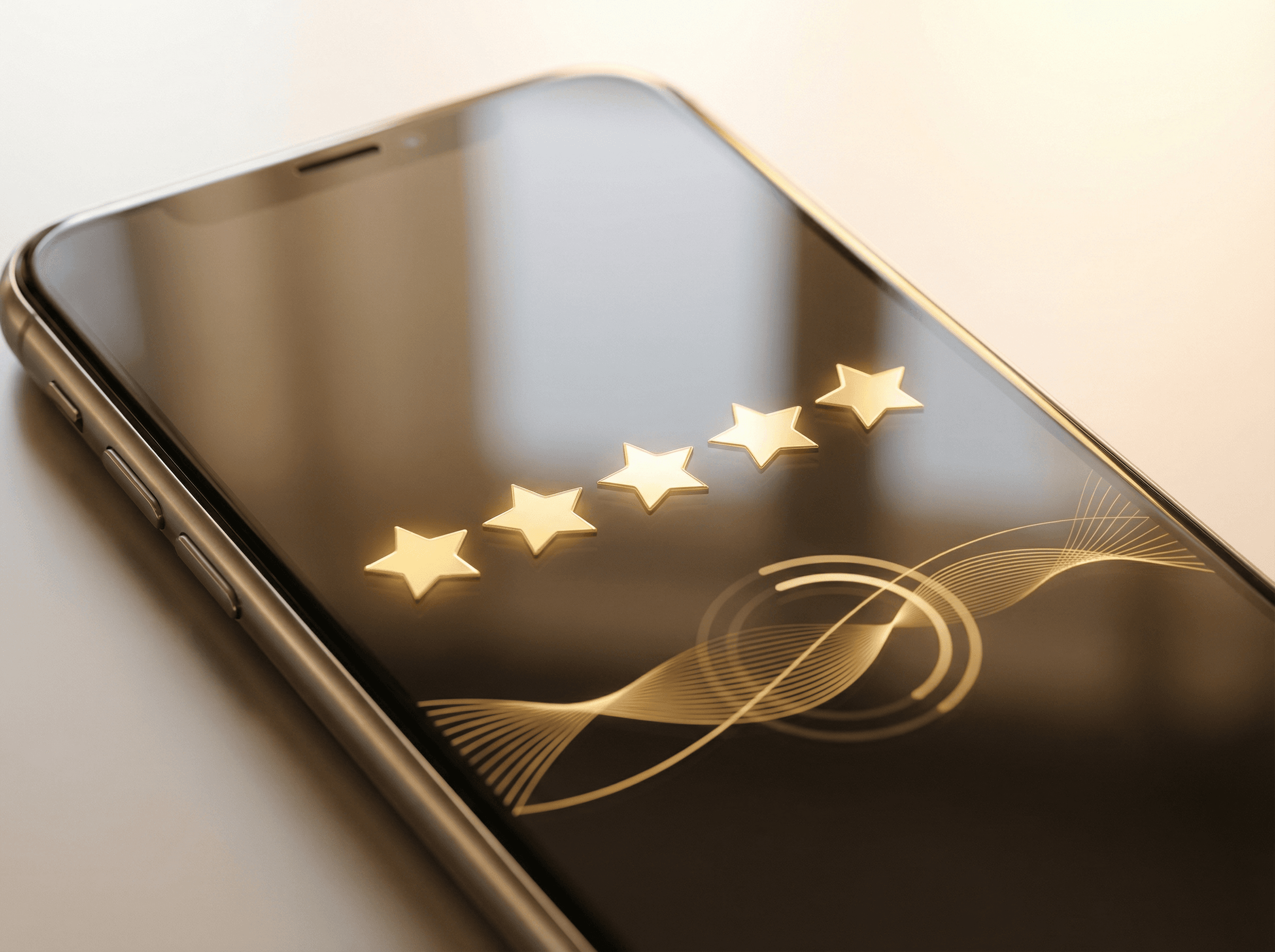 ミツモアの評価画面のスクリーンショット。★5の並びとポジティブなコメントを表示。